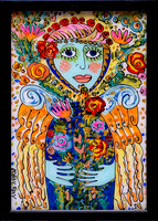 Blue Face Angel With Flowers