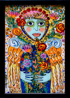 Blue Face Angel With Flowers